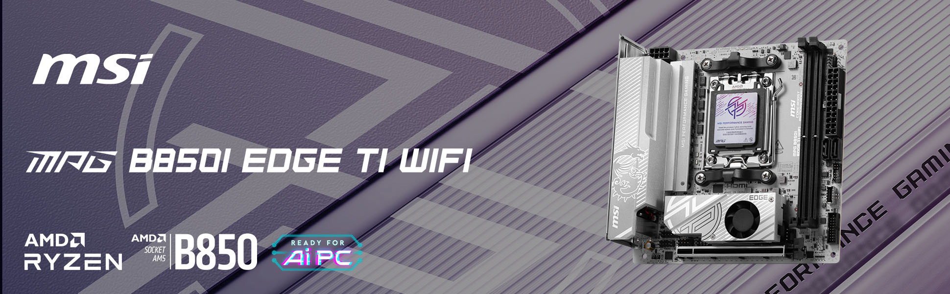 MSI MPG B850I EDGE TI WIFI White Motherboard, ITX - Supports AMD
